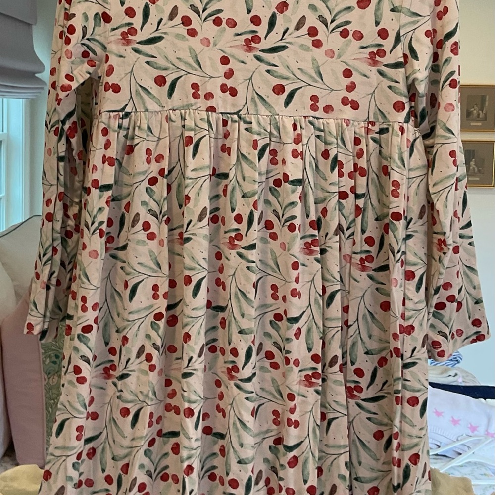 Magnetic Me Cream Dress with Red Cherry Print and Green Leaves